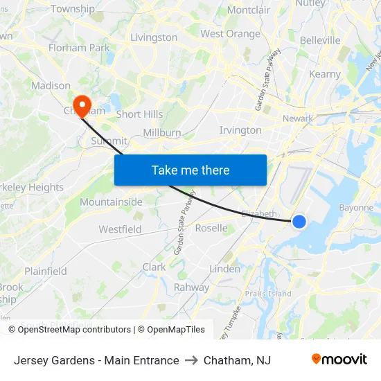 Jersey Gardens - Main Entrance to Chatham, NJ map