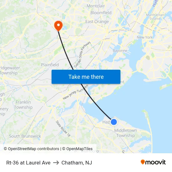 Rt-36 at Laurel Ave to Chatham, NJ map