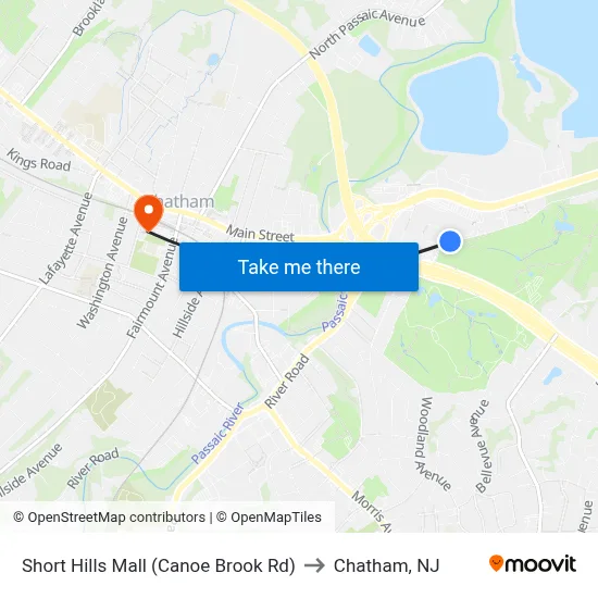 Short Hills Mall (Canoe Brook Rd) to Chatham, NJ map