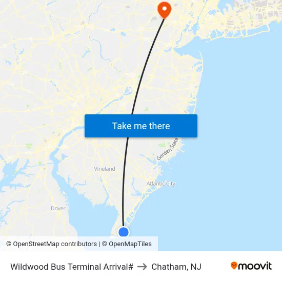 Wildwood Bus Terminal Arrival# to Chatham, NJ map