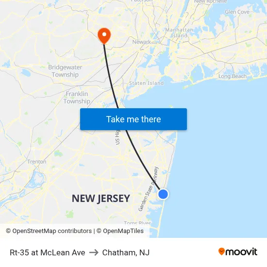 Rt-35 at McLean Ave to Chatham, NJ map