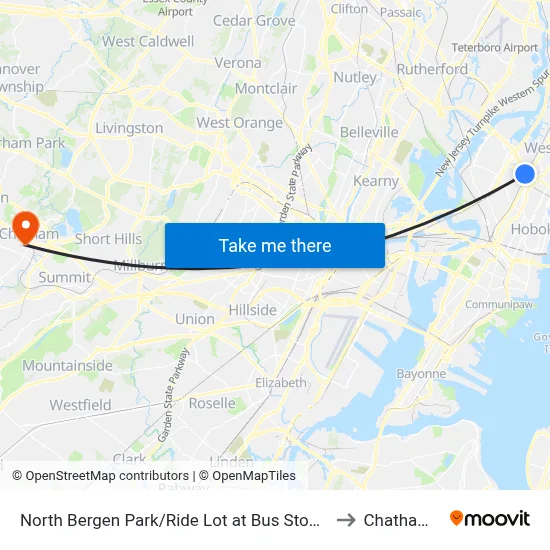 North Bergen Park/Ride Lot at Bus Stop Opposite T to Chatham, NJ map