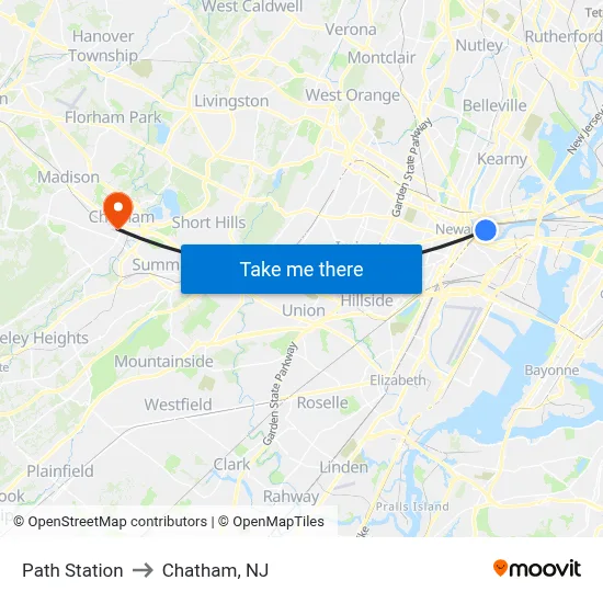 Path Station to Chatham, NJ map