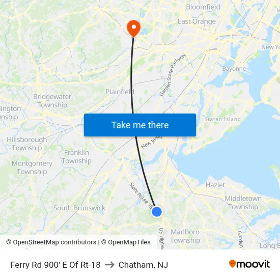 Ferry Rd 900' E Of Rt-18 to Chatham, NJ map
