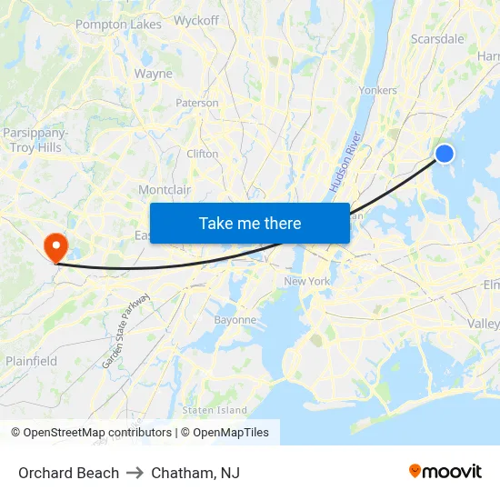 Orchard Beach to Chatham, NJ map