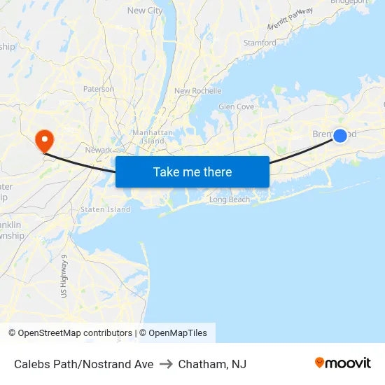 Calebs Path/Nostrand Ave to Chatham, NJ map