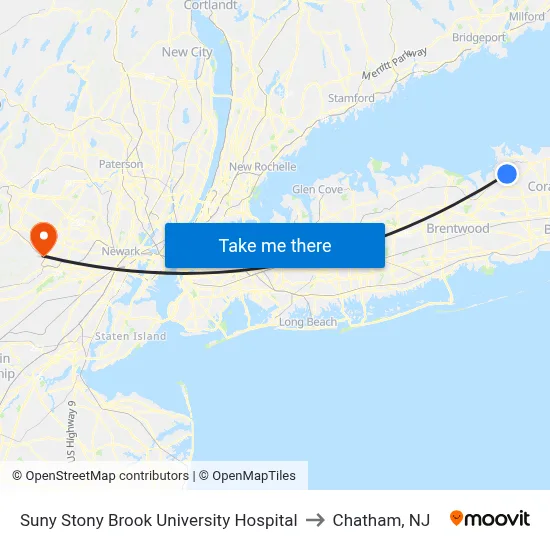 Suny Stony Brook University Hospital to Chatham, NJ map