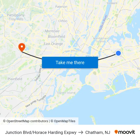 Junction Blvd/Horace Harding Expwy to Chatham, NJ map