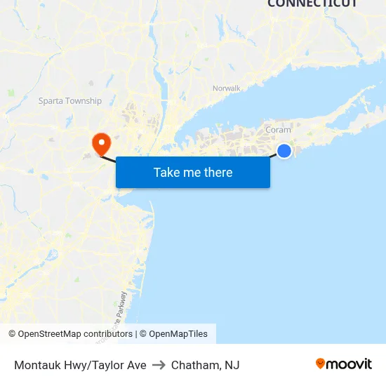 Montauk Hwy/Taylor Ave to Chatham, NJ map