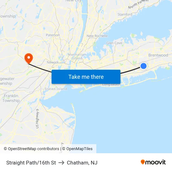 Straight Path/16th St to Chatham, NJ map