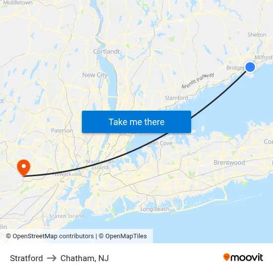 Stratford to Chatham, NJ map
