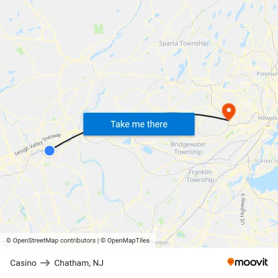 Casino to Chatham, NJ map