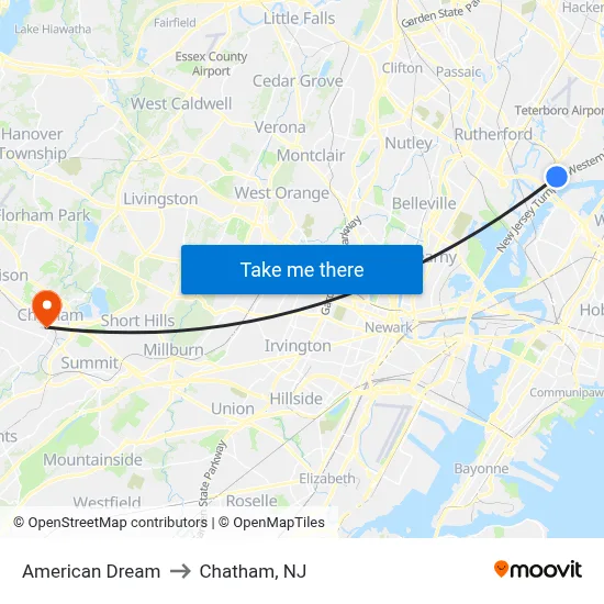 American Dream to Chatham, NJ map