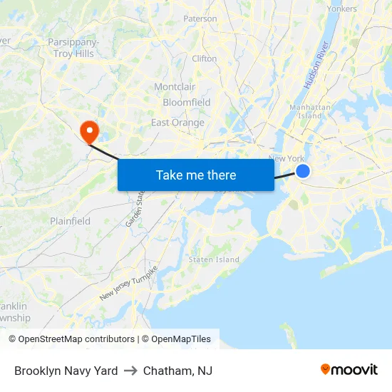 Brooklyn Navy Yard to Chatham, NJ map