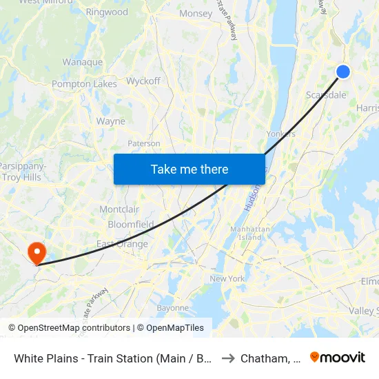 White Plains - Train Station (Main / Bank) to Chatham, NJ map