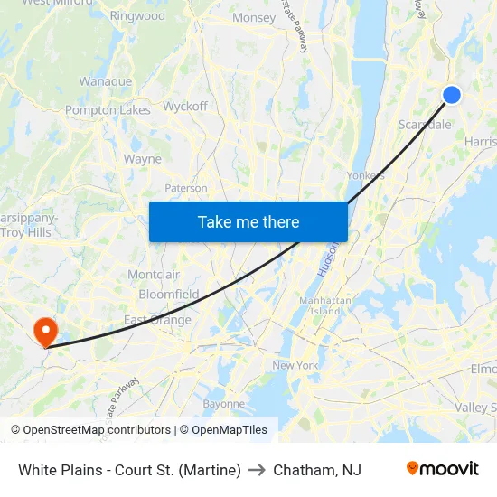 White Plains - Court St. (Martine) to Chatham, NJ map