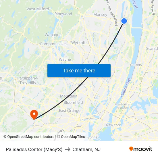 Palisades Center (Macy'S) to Chatham, NJ map