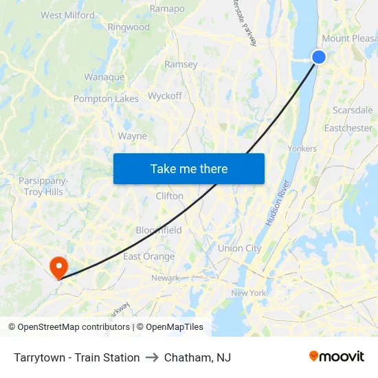 Tarrytown - Train Station to Chatham, NJ map