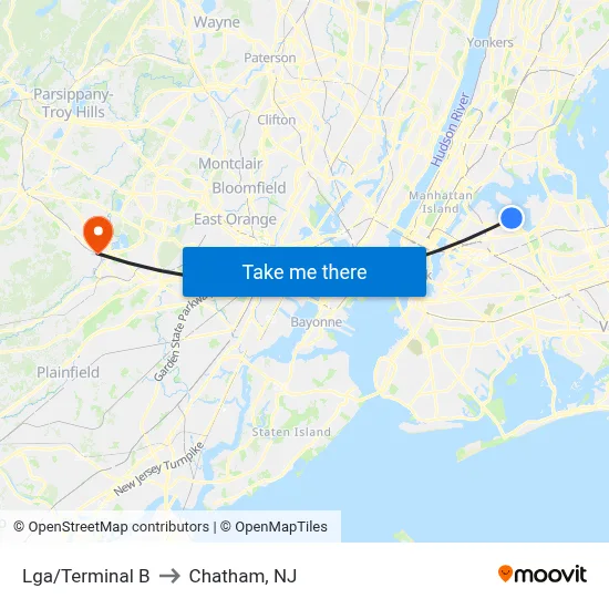 Lga/Terminal B to Chatham, NJ map
