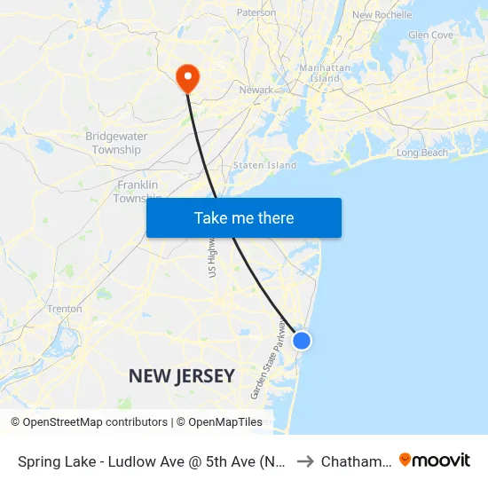 Spring Lake - Ludlow Ave @ 5th Ave (Northbound) to Chatham, NJ map