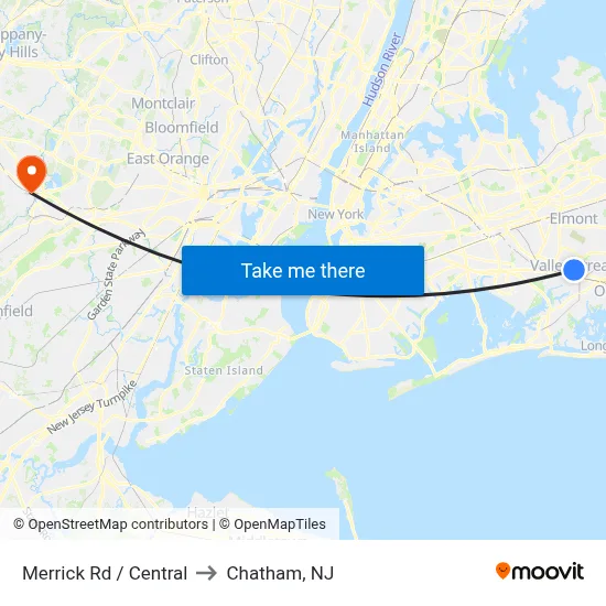 Merrick Rd / Central to Chatham, NJ map