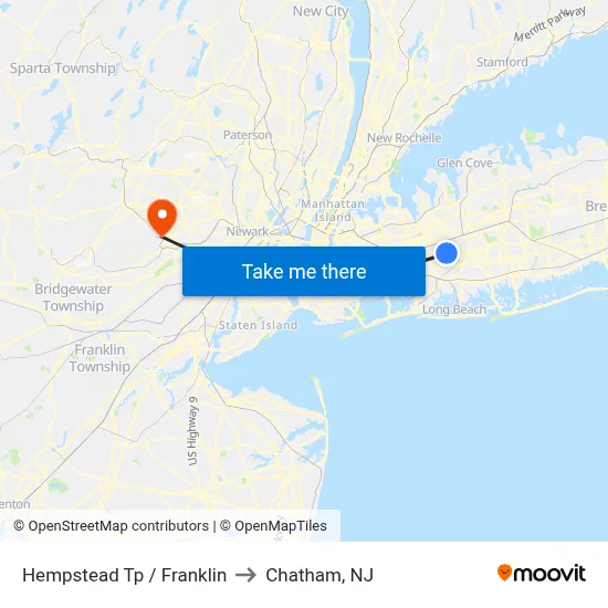 Hempstead Tp / Franklin to Chatham, NJ map