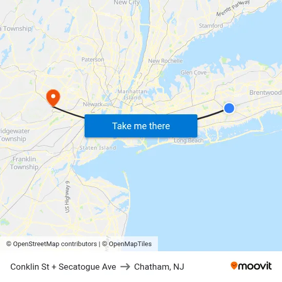 Conklin St + Secatogue Ave to Chatham, NJ map