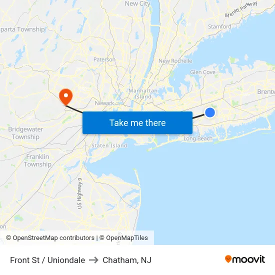 Front St / Uniondale to Chatham, NJ map