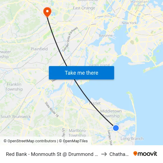 Red Bank - Monmouth St @ Drummond Pl (Southbound) to Chatham, NJ map