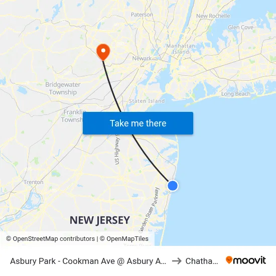 Asbury Park - Cookman Ave @ Asbury Ave (Southbound) to Chatham, NJ map