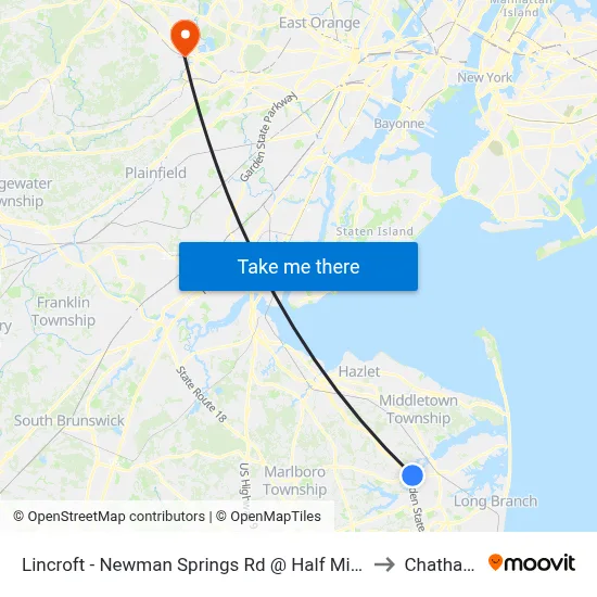 Lincroft - Newman Springs Rd @ Half Mile Rd (Northbound) to Chatham, NJ map