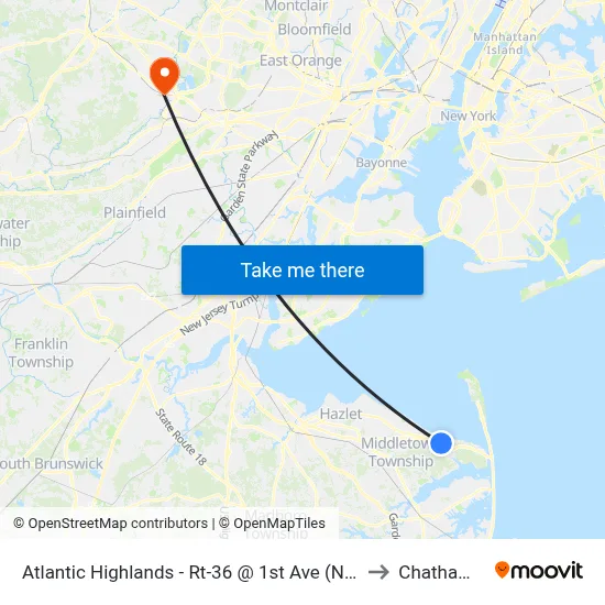 Atlantic Highlands - Rt-36 @ 1st Ave (Northbound) to Chatham, NJ map