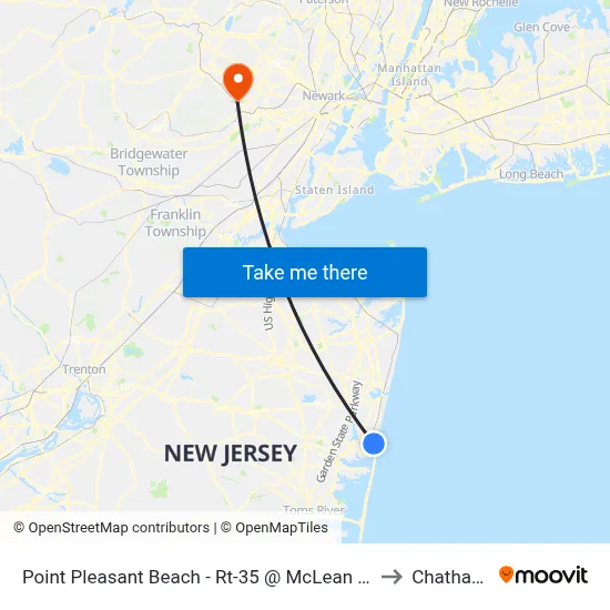 Point Pleasant Beach - Rt-35 @ McLean Ave (Northbound) to Chatham, NJ map