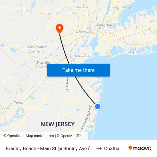 Bradley Beach - Main St @ Brinley Ave (Southbound) to Chatham, NJ map