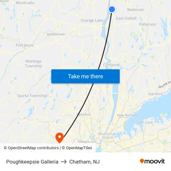 Poughkeepsie Galleria to Chatham, NJ map