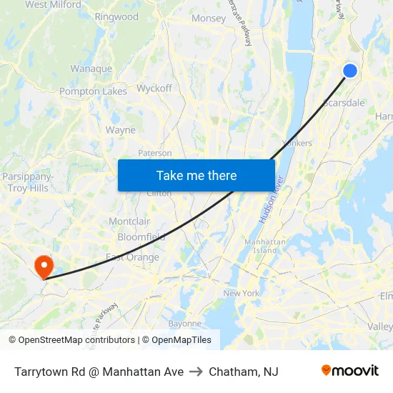 Tarrytown Rd @ Manhattan Ave to Chatham, NJ map