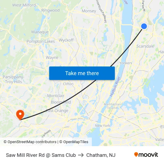 Saw Mill River Rd @ Sams Club to Chatham, NJ map