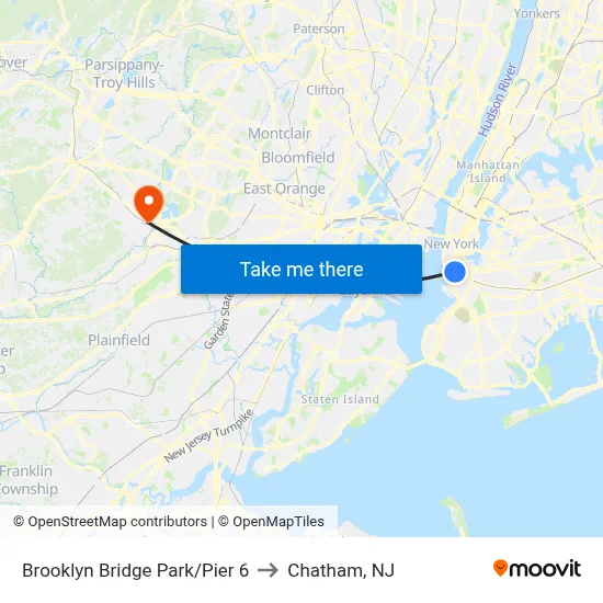 Brooklyn Bridge Park/Pier 6 to Chatham, NJ map