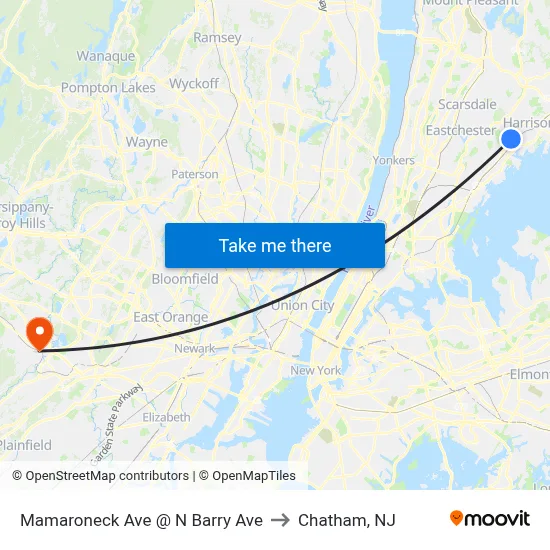 Mamaroneck Ave @ N Barry Ave to Chatham, NJ map