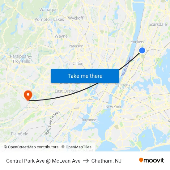 Central Park Ave @ McLean Ave to Chatham, NJ map