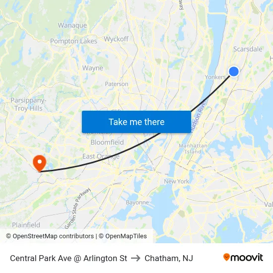 Central Park Ave @ Arlington St to Chatham, NJ map