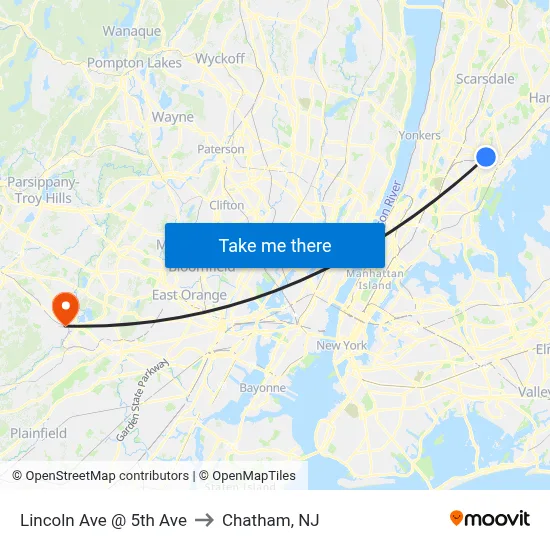 Lincoln Ave @ 5th Ave to Chatham, NJ map