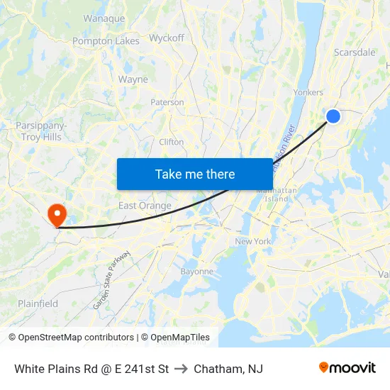 White Plains Rd @ E 241st St to Chatham, NJ map