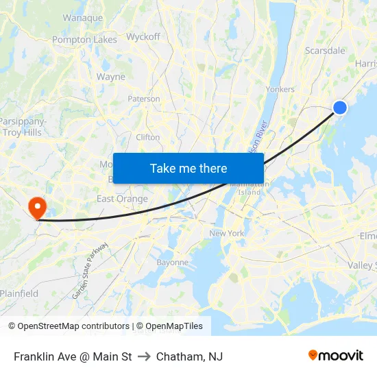 Franklin Ave @ Main St to Chatham, NJ map