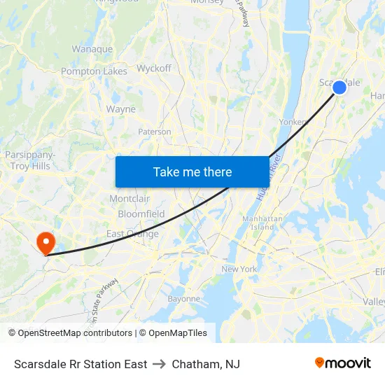Scarsdale Rr Station East to Chatham, NJ map