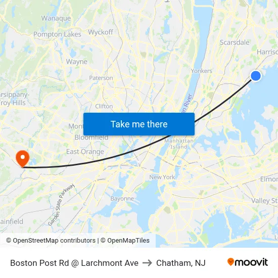 Boston Post Rd @ Larchmont Ave to Chatham, NJ map