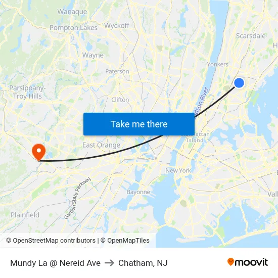 Mundy La @ Nereid Ave to Chatham, NJ map