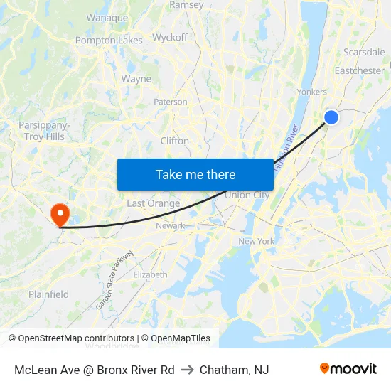 McLean Ave @ Bronx River Rd to Chatham, NJ map
