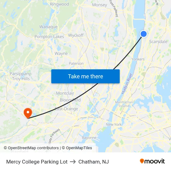 Mercy College Parking Lot to Chatham, NJ map