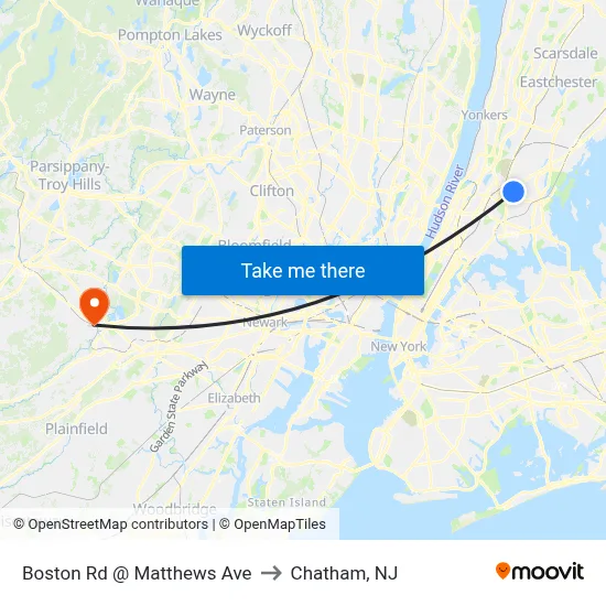 Boston Rd @ Matthews Ave to Chatham, NJ map